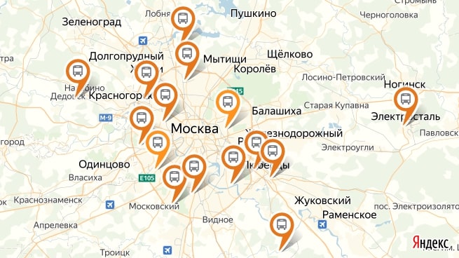 Расположение грузовых машин в Москве и Московской области