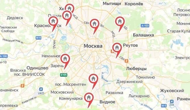 Расположение складов Москва